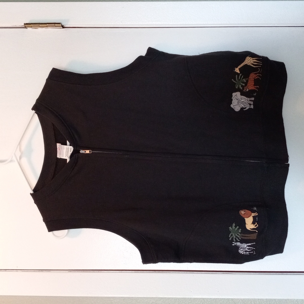 Haines vintage zip front sweatshirt vest animal trim sz L